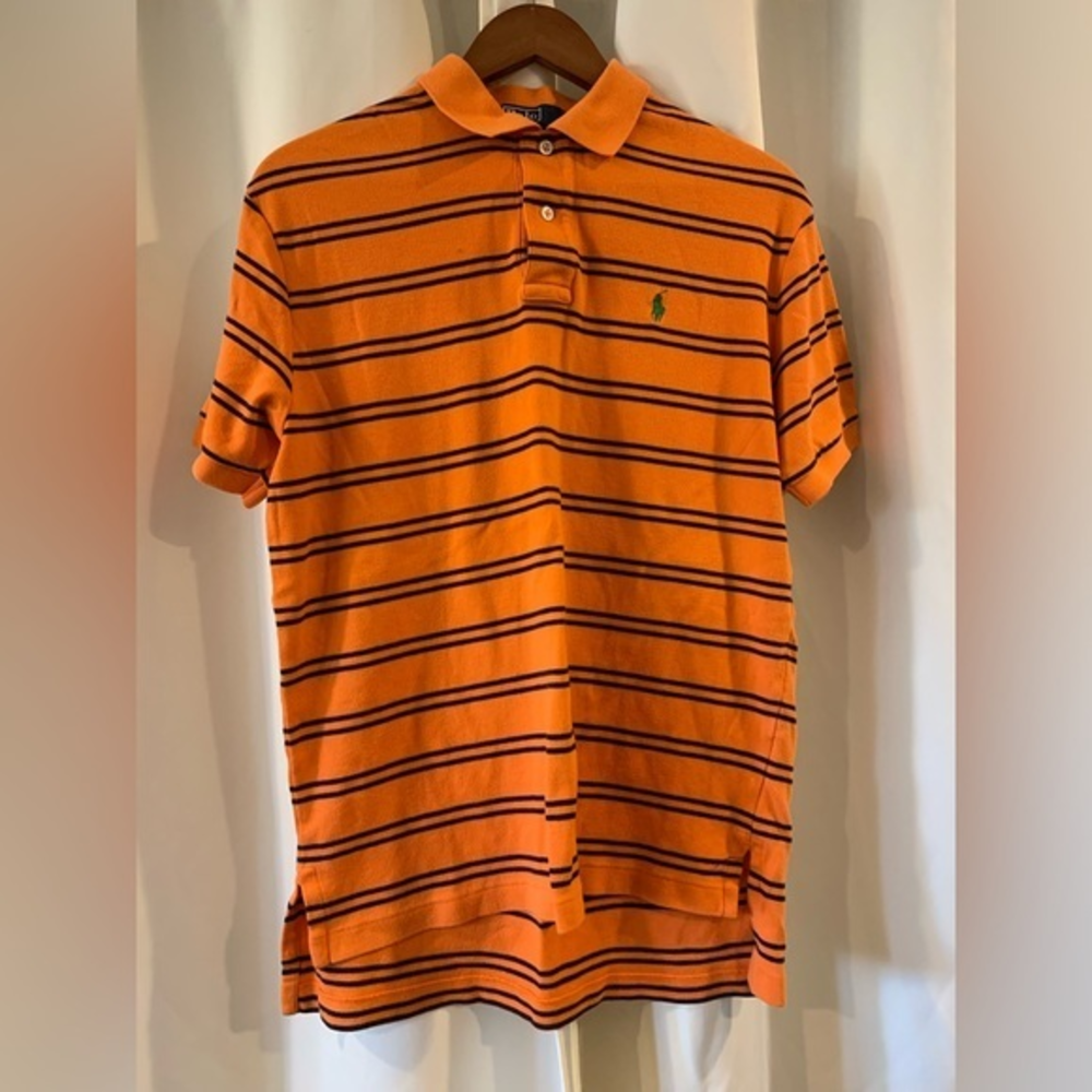 Polo by Ralph Lauren - Men's Orange Stripe Short-Sleeve Polo - Size:‎ M